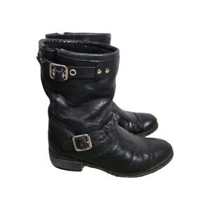 Latitude Femme Leather Moto‎ Biker Boots Buckle Fur Lined Sz 36 IT US 6 Italy